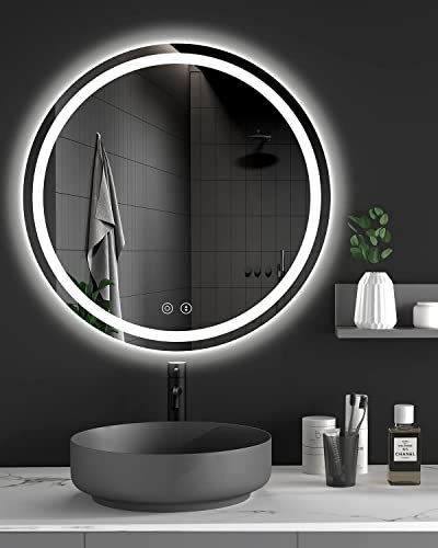 Dripex Miroir Salle de Bain avec Eclairage 50cm, Miroir LED Rond avec Anti-buée, 3 Couleurs Lumière, Dimmable, Fonction Mémoire, HD Verre Trempé, Capteur Tactile, IP44