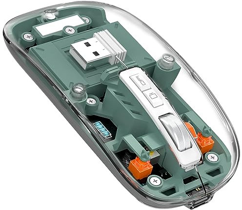 MAGIC-REFINER Mouse wireless, sottile, senza fili, doppia modalità, Bluetooth 5.1/2.4G, silenzioso, ricaricabile, trasparente, 2400 dpi, 4 regolabili, livello della batteria visibile, per laptop/PC