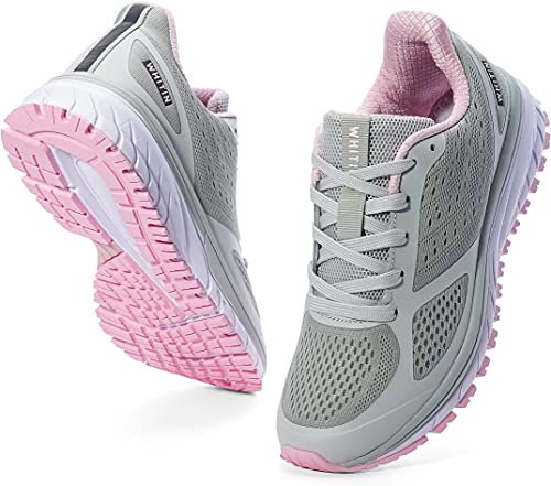 WHITIN Laufschuhe Herren Hallenschuhe Traillauf Turnschuhe Sneakers Für Männer Mesh Sportschuhe Atmungsaktiv Joggingschuhe Fitness Schuhe Freizeitschuhe Grau Rosa Größe 39