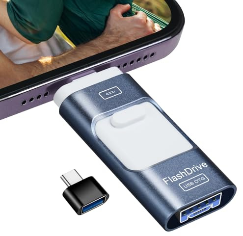 AXFEE USB-minnen 256 GB, 4-i-1 USB-flashenhet, USB-minnessticka med iOS/USB 3.0/Micro USB/Typ-C-port, lagring och säkerhetskopiering med flera portar för TV, bil, telefon, bärbar dator, Chromebook