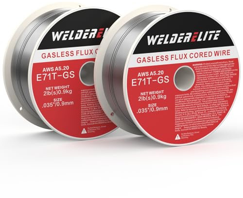 WelderElite 2-Pack 0.035 Gasless Flux Core MIG Wire, 2lb Each, E71T-GS, Perfect for Welding Galvanized, Stainless & Mild Steel Projects