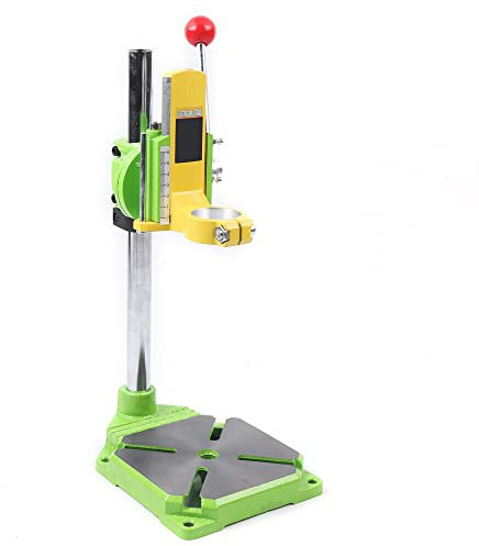 Soporte de taladro de 90°, soporte para taladro eléctrico, soporte para taladro, soporte de taladro, giratorio, profundidad máxima de perforación de 60 mm, con mesa de trabajo, 3 cabezales de plástico