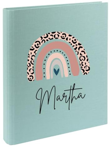 minimutz Zeugnismappe Kinder mit Name personalisiert - Dokumentenmappe Regenbogen rosa für Mädchen - Zeugnisordner Leinen zum Einsortieren (mint)