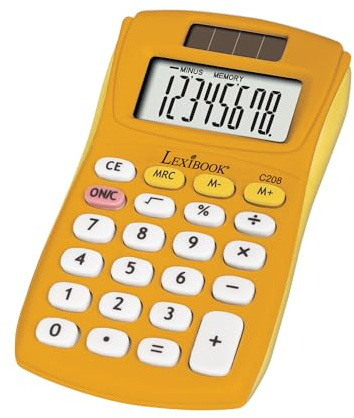 Lexibook, FRUITIES, Fickräknare, C208D | 8 siffror, 4 räknesätt, grund- och avancerade funktioner, sol och batteri, gul