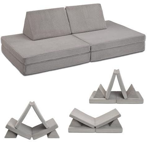 XDREAM Spielsofa mit weichem Kordbezug | Abenteuersofa für Kinder zum Spielen, Bauen und Ausruhen | Waschbarer Bezug, Robust und Langlebig | Kindersofa OEKO-TEX 100 zertifiziert | Kinderspielsofa grau