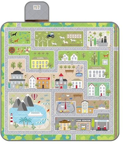 PERLETTI Telo Picnic Impermeabile Bambini - Coperta Pic Nic Grande da Campeggio Spiaggia Montagna Parco Portatile - Tappeto Gioco Esterno con Disegni Pieghevole (Pista delle Macchinine, 150x150 cm)