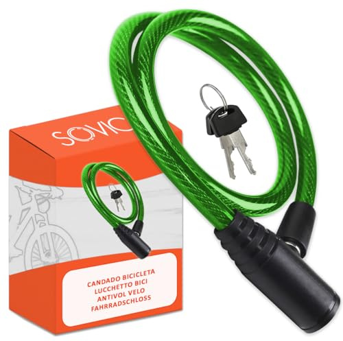 Candado bicicleta cable de Acero resistente 60 cm cierre avanzado con llave seguro robusto practico facil guardar candado bici candado bicicleta antirrobo cadena bicicleta antirrobo verde