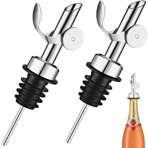 NJCXOLA 2pcs Versatori In Acciaio Inox Metal pour Beccuccio Liquore Tappo Versatore Dosatore Professionale Versatore per Liquori con Cappucci di Gomma per Vino Olio Cocktail Succo