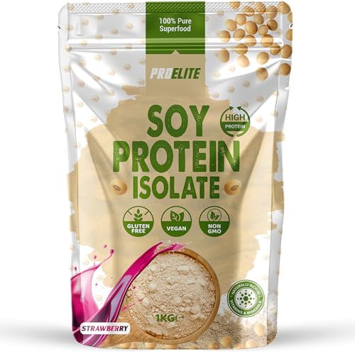 Soy Protein Isolate Powder 1kg Vegan 100% Plant Protein Gluten-Free, SOYA Protein Powder Shake for Superfood Super Greens Dairy Free Shakes by PROELITE (1KG, Strawberry)