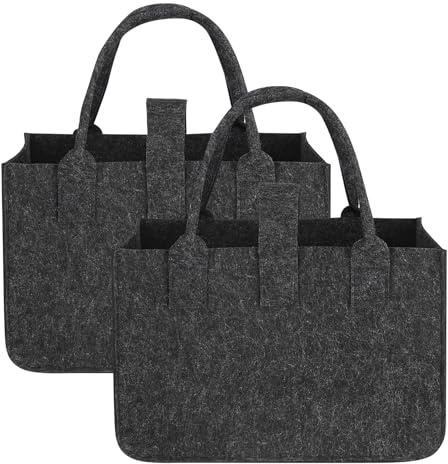 patinadrift 2 Stück Filztasche Shopper Faltbar Und Wiederverwendbar 30 x 20 x 18 cm Filztasche Klein Geeignet für Arbeit Reisen Picknick Filztaschen Shopper (Schwarz)