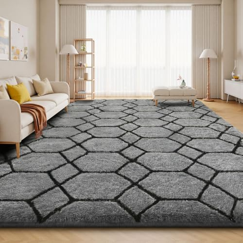 Sour Lemon Hochflor Teppich Grau Carpet Wohnzimmer 200x300 Waschbar