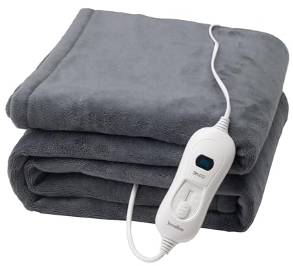 Terraillon - Cozy, Plaid Chauffant, Arrêt Automatique, 3 réglages de température, Chaleur Pendant 3h, Lavable en Machine, Dim. 160x120 Cm, Tissu Polaire Corail, Gris Anthracite