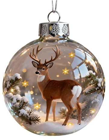 Décoration de Noël en Cristal de la Collection Wildlife Wonders, Boules de Noël en Plastique Transparent Décorations de Noëls Animalière en 3D, Décoration de Sapin d'Hiver avec Étoiles Scintillantes