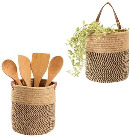 2 pezzi Cestino da parete portaoggetti, Cestini da parete da appendere per piante, Cesto Portaoggetti in corda cotone, Cesti per intrecciati in corda cotone, adatti per pareti, porte, ecc