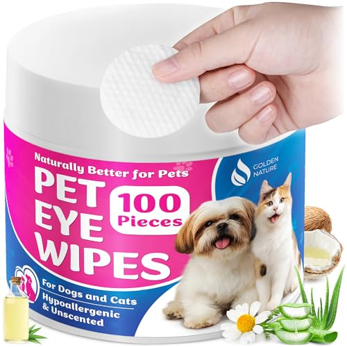Golden Nature - Salviette per Occhi per Animali per Cani e Gatti - 300 Pz - Pad per la Pulizia degli Occhi per Macchie di Lacrime, Croste, Secrezioni - Aiuta con Prurito e Secchezza