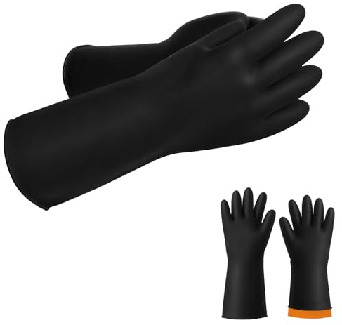 ANOMM Guanti Resistenti a Sostanze Chimiche, 35 CM Guanti in Lattice Protettivi ad Alta Resistenza, Resistono a Forti Acidi, Alcali e Olio, Guantis per Uso Domestico e Industriale (Nero)