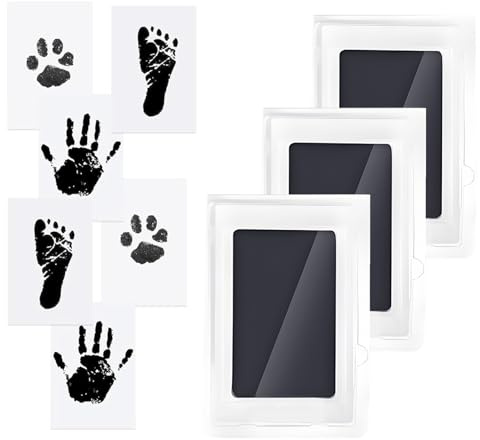 Set Impronte Bimbi, 3 Pcs Kit Impronte Neonato, Impronta Bambino, Impronta Mani e Piedi Neonati Inchiostro per Neonati da 0 a 3 Mesi Cucciolo Cane Gatto, Regalo Battesimo Bimbo