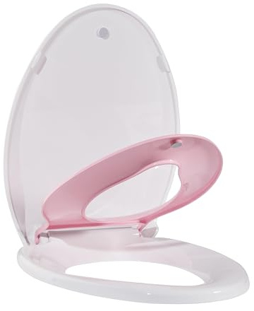 19 Elongated Toilet Seat for Adult and Child, Built-In Potty Training with Soft Quiet Close Non-Slip Design, Magnetic Children's Seat and Cover, Pink Color, Easy Installation