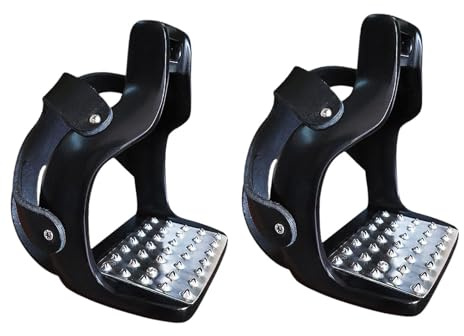APLVFFZH 2 Piezas Estribos de Montar Caballo Estribos para Equitación Deportivos de Aluminio Ligeros con Pedal Seguro y Malla Protectora Adecuado para Adultos, Negro