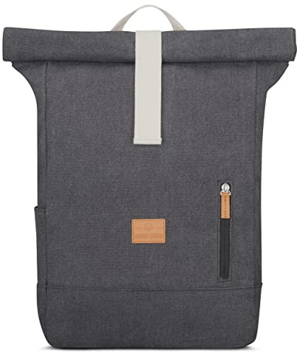Johnny Urban Rolltop Rucksack Damen & Herren Schwarz Anthrazit - Adam Large - 16 Laptop Fach - Robustes Baumwoll Canvas - Wasserabweisend