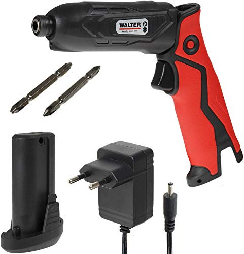 WALTER Akku-Knickschlagschrauber 7,2 V, inkl. Akku + Ladegerät, LED-Arbeitsleuchte, Akku-Ladestandsanzeige, Rechts-/Linkslauf, ergonomischer Handgriff, 2 Bits