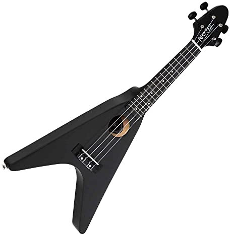 Rocktile FV-04 BK Ukulele - Sopran-Ukulele im Heavy-Design - Mensur: 343 mm - Gesamtlänge: 60,5 cm - Korpus und Hals aus Linde - Bestückt mit Aquila Super Nylgut-Saiten - 2 Gurtpins - Schwarz