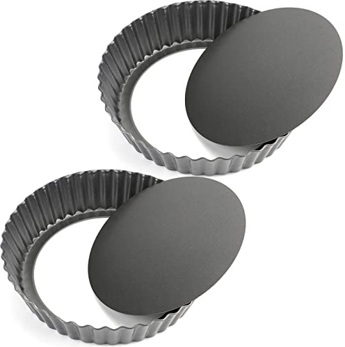 Tosnail 2 Pack Deep Tart Pan, 9.5 x 2 Quiche Pie Pan with Removable Loose Bottom, Fluted Baking Pan