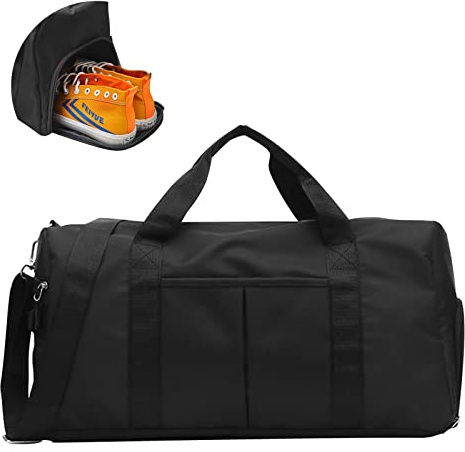 Sporttasche Herren Reisetasche mit Schuhfach & Nassfach Wasserdicht Trainingstasche Weekender Schwimmtasche Fitnesstasche Sport Reisen Gym Fitness Handgepäck Duffel Bag 18-20 L für Damen (Schwarz)