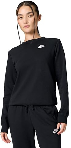 Nike Women's Sportswear Club Fleece Crew-Neck Sweatshirt, Black/White, Medium