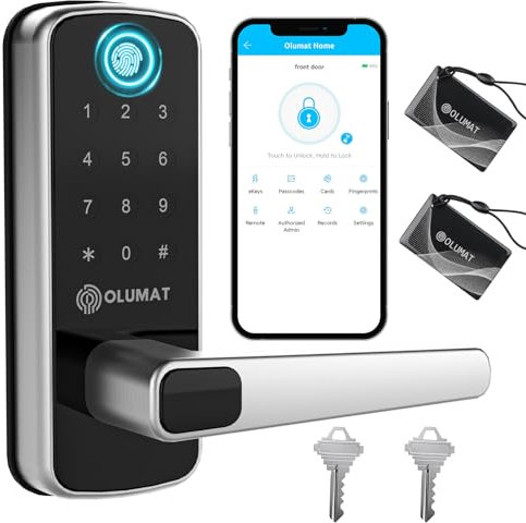 OLUMAT Serrure de porte intelligente, serrure de porte d'entrée sans clé, serrure de porte à empreintes digitales avec clavier numérique avec poignée pour la maison, la location, le bureau et l'hôtel