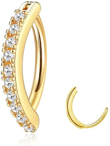 JeryWe Piercing Ombelico,14G Ombelico Piercing Acciaio Chirurgico,Argento Oro Piercing Ombelico Anallergico, CZ Opale Clicker Ombelico Anello Set Zirconia,Or 12mm