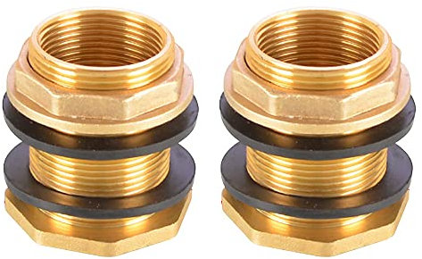 SagaSave Messingwassertankfuge, 2 Stück Tankdurchführung Wassertankgelenk Wasser Butt Messing mit Gummisiegel für Wasserturm, Regenfässer (Außengewinde G1-1/2 DN40 auf Innengewinde G1-1/4 DN32)