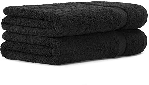 Luckytowel 2er Duschtuch Set 100% Baumwolle, 70x140cm Handtücher, 2er Pack Badetuch Schwarz