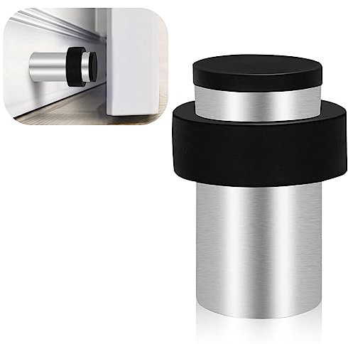 TOKPLNU Door Stops, 50mm Floor Mounted Door Stop Heavy Duty Stainless Steel Modern Tall Doorstop with Sound Dampening Rubber Bumper, Outdoor Floor Door Stoppers for Skirtings, Silver