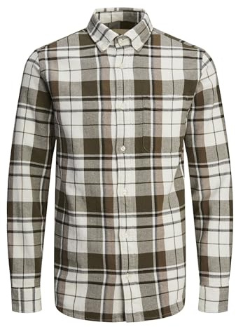 JACK & JONES Jprblubrook Check Structure Shirt L/S Sn Camisa Casual, Noche de Oliva, XS para Hombre