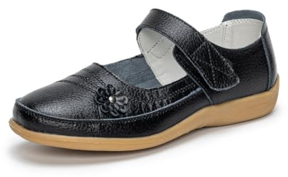 Rusffes Womens Leather Mary Jane Shoes Black 7uk