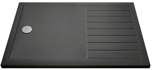 Balterley 1400 x 800 Rectangular Shower Tray with Raised Anti-Slip Lines, Slimline Shower Trays, Durable Stone Resin Base Trays for Bathroom Enclosure, Central Waste Tray for Showers (Slate Grey)