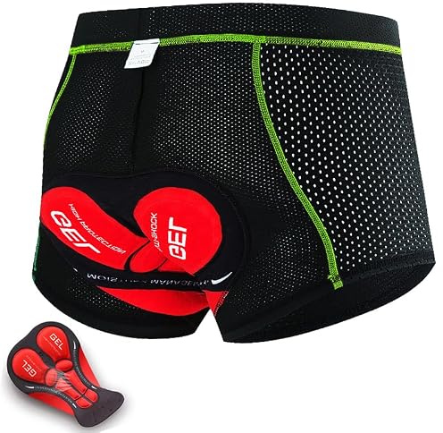 NuCamper Sous-vêtement de cyclisme pour homme 5D rembourré en gel avec doublure respirante à séchage rapide pour VTT, rouge/vert, X-Large