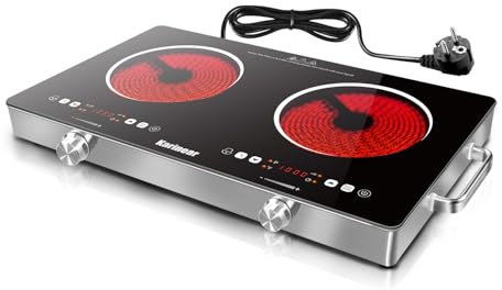 Karinear Placa Vitroceramica 2 fuegos con enchufe, 3200 W, 56 cm, placa portátil, calor infrarrojo, temporizador, mando de control, 220 V ~ 240 V
