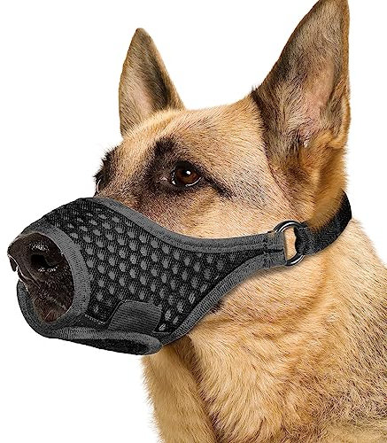 Hundemaulkorb, weicher Maulkorb für große, mittelgroße und kleine Hunde, um das Beißen, Kauen und Bellen zu verhindern, mit Ring und verstellbarem Riemen für das Training beim Tierarzt (schwarz, M)