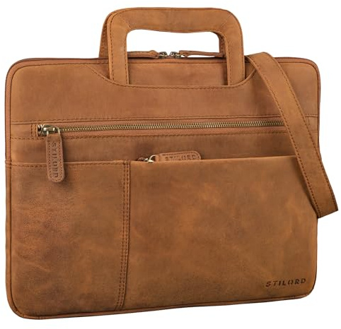 STILORD Cole Vintage Laptoptasche 14 Zoll Leder Herren Schmal Laptophülle Echtleder Dokumententasche für Laptop Arbeit Business Reise Farbe:tan - dunkelbraun