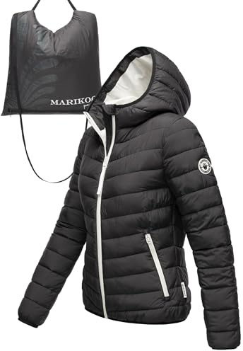 MARIKOO - Giacca leggera da donna trapuntata corta con borsa interna per il trasporto per riporla e trasportarla facilmente, taglie S-3XL, Nero , S
