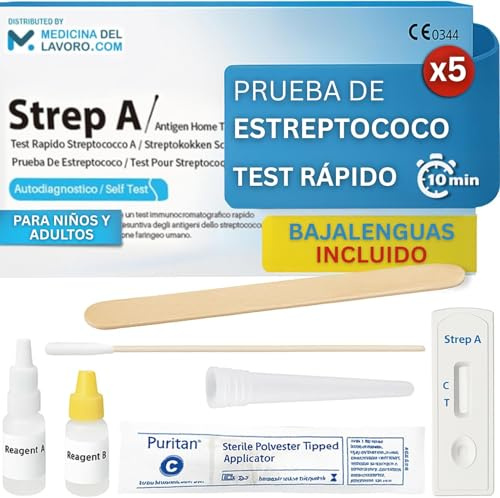 Medicinadellavoro.com - Tampón Estreptococo Rápido Niños Adultos, Prueba Estreptococo Faringeo para Detección Estreptococo Grupo A,Útil en Caso de Gripe y Dolor de Garganta Exacto en 10 Min, (5 TEST)