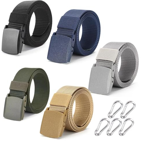 WHENZOO 5 PCS Work Belts for Men, Unisex Nylon Canvas Belt with Plastic Buckle & Metal Free, Adjustable Trimmable Fabric Belt Outdoors Tactical Work Belts, Casual and Daily, Length 130cm