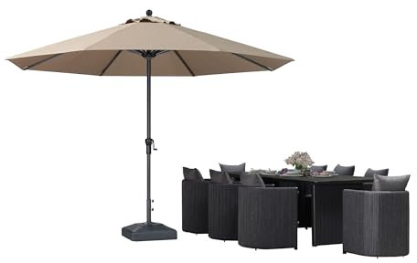 PURPLE LEAF Sonnenschirm 350 cm, Aluminium Runder Balkonschirm mit Kurbel Gartenschirm für Balkon, Terrasse, Marktschirm UV-beständig, wasserabweisend, Taupe