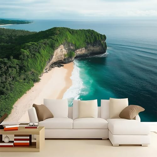 Papel pintado Verde Fondo decorativo Vista De Playa Natural Papel tapiz mural de decoración moderna para sala de estar dormitorio habitación de niños 250 x 175 cm Mural de papel tapiz