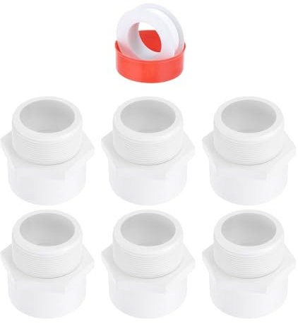 QUARKZMAN 3 Pcs Adaptador de Tubería PVC Macho de 2 para Acoplamiento Deslizante SCH40 con Cinta de Sellado, Conector Macho a Macho con Rosca, Socket X NPT Macho, Blanco