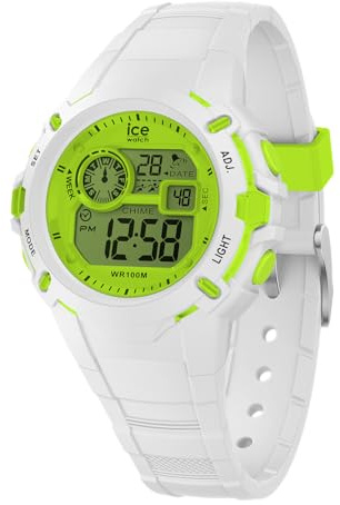 ICE-WATCH - Ice Digit Explorer White Lime - Montre Blanche pour garçon avec Bracelet en Silicone - 024004 (Small)