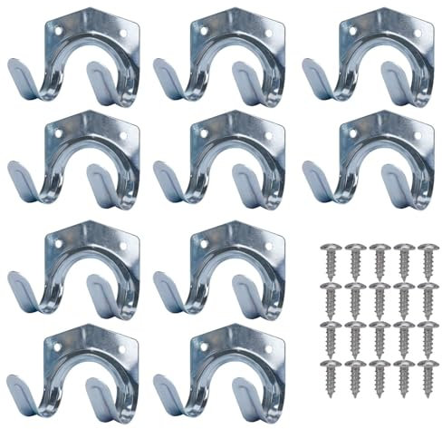 Jesustree Crochets de Rangement en Métal, 10Pcs Porte-Outils de Jardin Mural, Crochets de Rangement Doubles en U Support Mural pour Garage Remise Entrepôt Ferme Établi