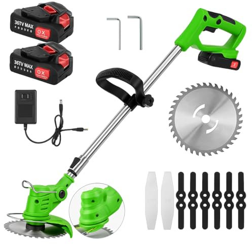 Decespugliatore Elettrico a Batteria con 2 Batterie 48V - 800W | Tagliabordi Leggero e Potente per Giardino | Lama Regolabile, Silenzioso, Facile da Usare